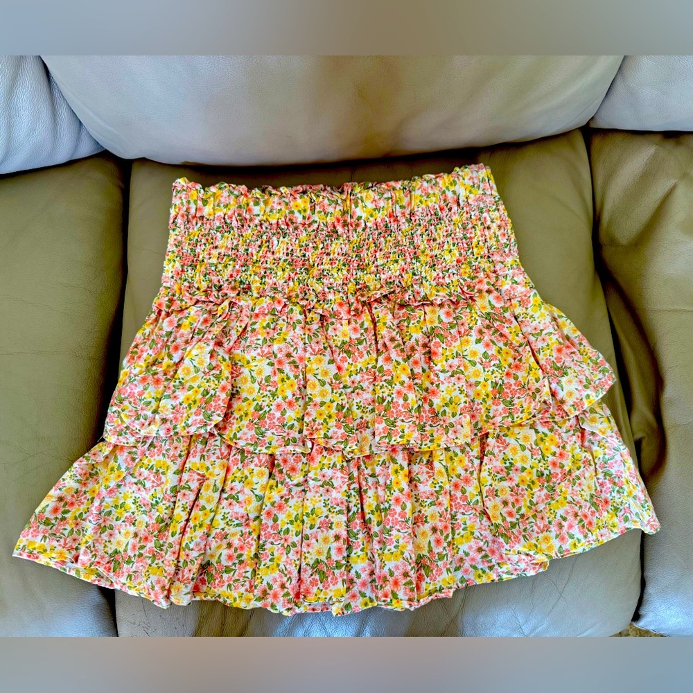 Janie and Jack GirlsPink Yellow Smocked Ruffled Skirt